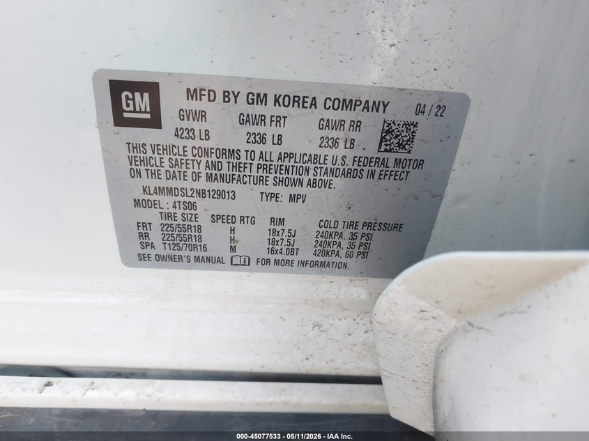 2022 Buick Encore Gx Fwd Select VIN: KL4MMDSL2NB129013 Lot: 45077533