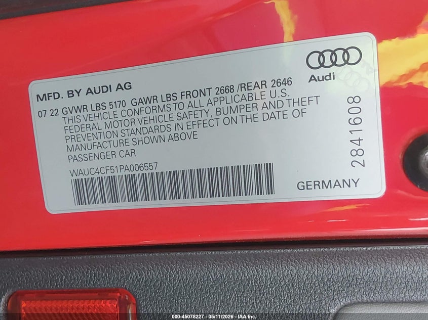 2023 Audi S5 Sportback Premium Plus Tfsi Quattro Tiptronic VIN: WAUC4CF51PA006557 Lot: 45078227