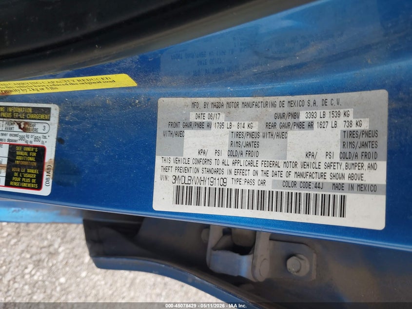 VIN 3MYDLBYVXHY191109 2017 TOYOTA YARIS IA
