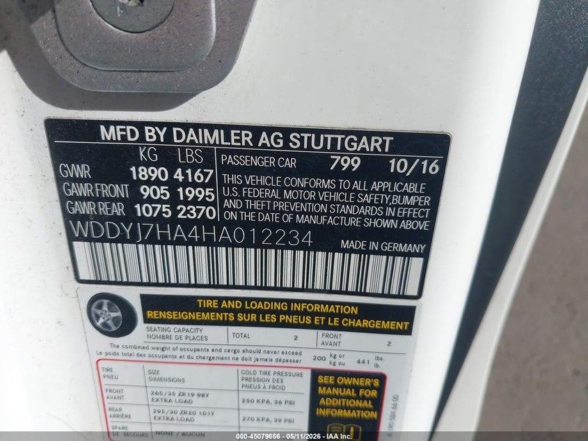 2017 Mercedes-Benz Amg Gt VIN: WDDYJ7HA4HA012234 Lot: 45079656