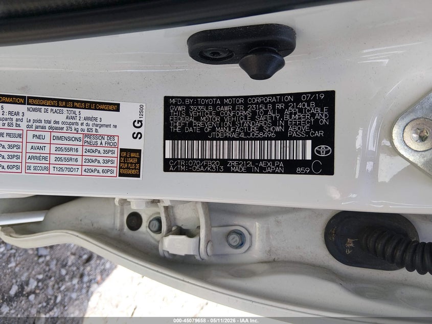 VIN JTDEPRAE4LJ058496 2020 TOYOTA COROLLA LE