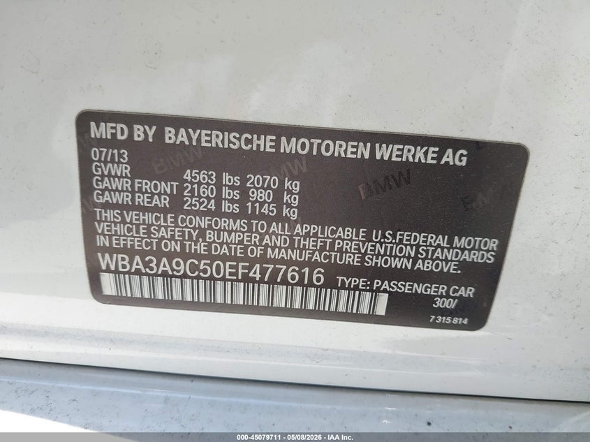 2014 BMW 3ER SEDAN 3.0L I-6 DI, DOHC, VVT, TURBO, 300HP