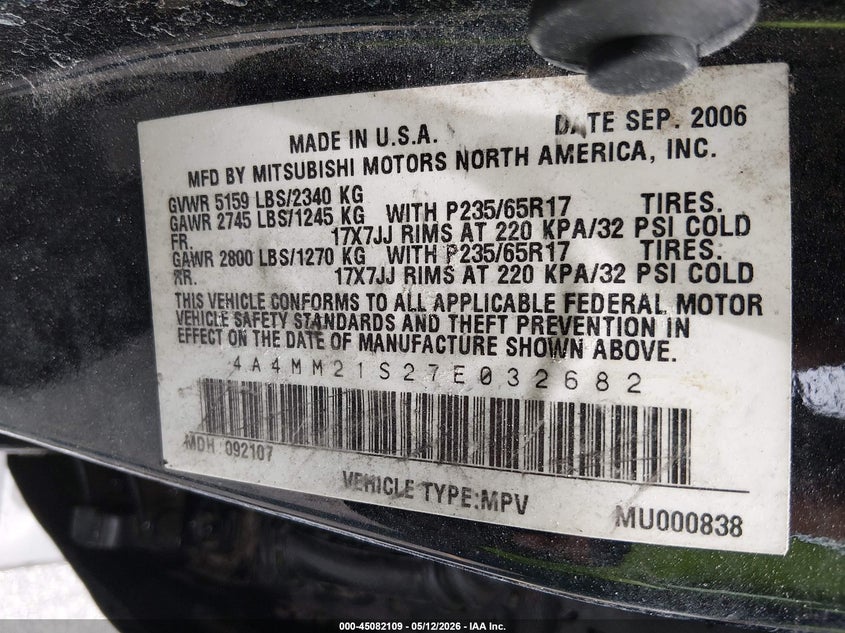 2007 Mitsubishi Endeavor Ls VIN: 4A4MM21S27E032682 Lot: 45082109