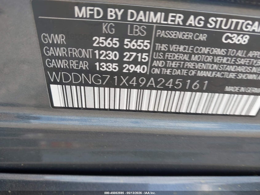 2009 Mercedes-Benz S 550 VIN: WDDNG71X49A245161 Lot: 45082595