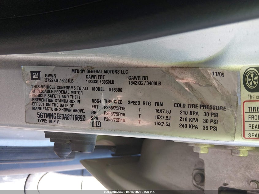 2010 Hummer H3 Suv VIN: 5GTMNGEE3A8116692 Lot: 45082640