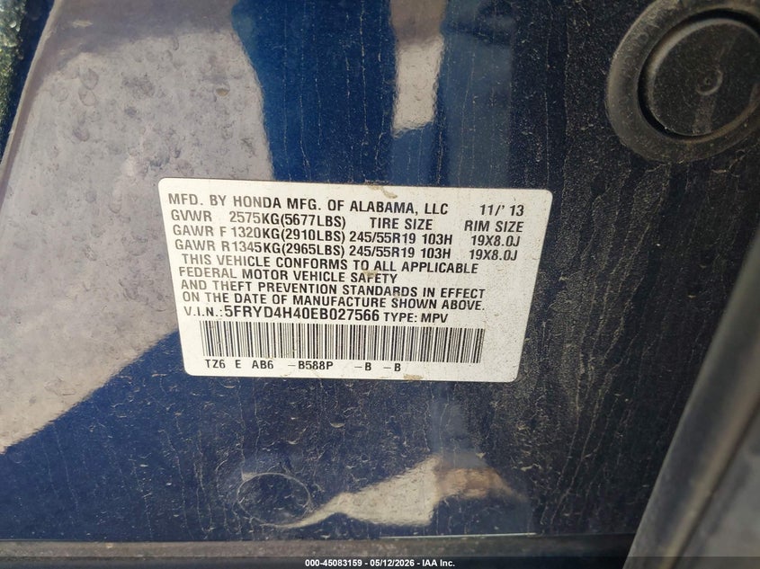 2014 Acura Mdx Technology Package VIN: 5FRYD4H40EB027566 Lot: 45083159