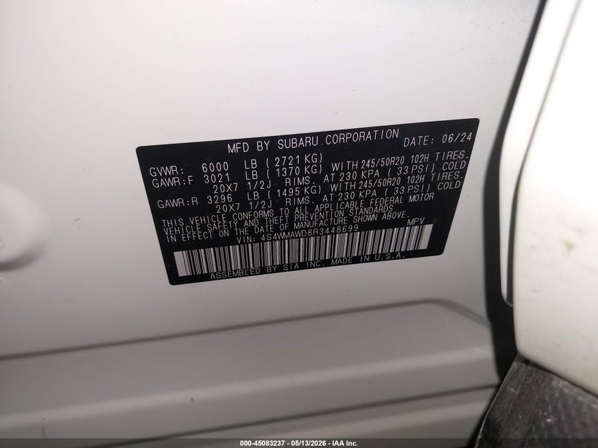 2024 Subaru Ascent Touring 7-Passenger VIN: 4S4WMAWD8R3448699 Lot: 45083237