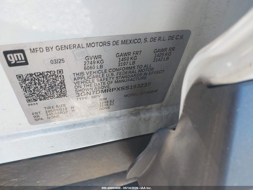 VIN 3GN7DMRPXSS193237 2025 CHEVROLET EQUINOX EV LT 1