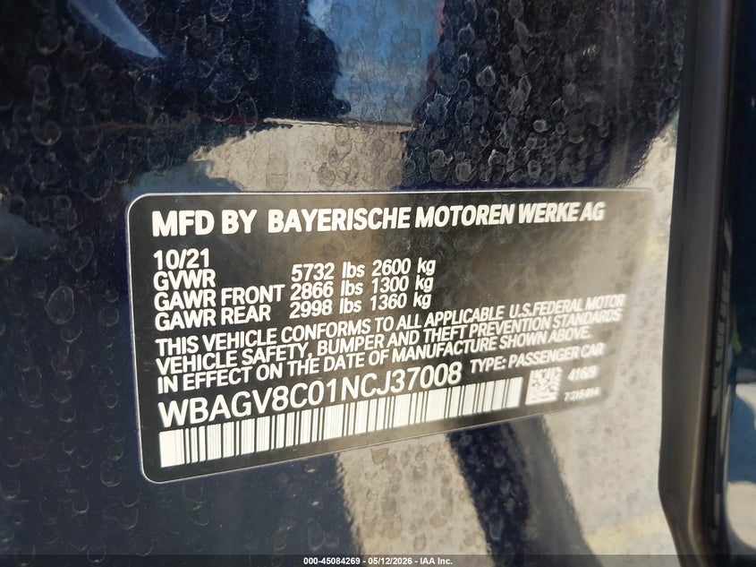 2022 BMW M850I Gtan Coupe xDrive VIN: WBAGV8C01NCJ37008 Lot: 45084269