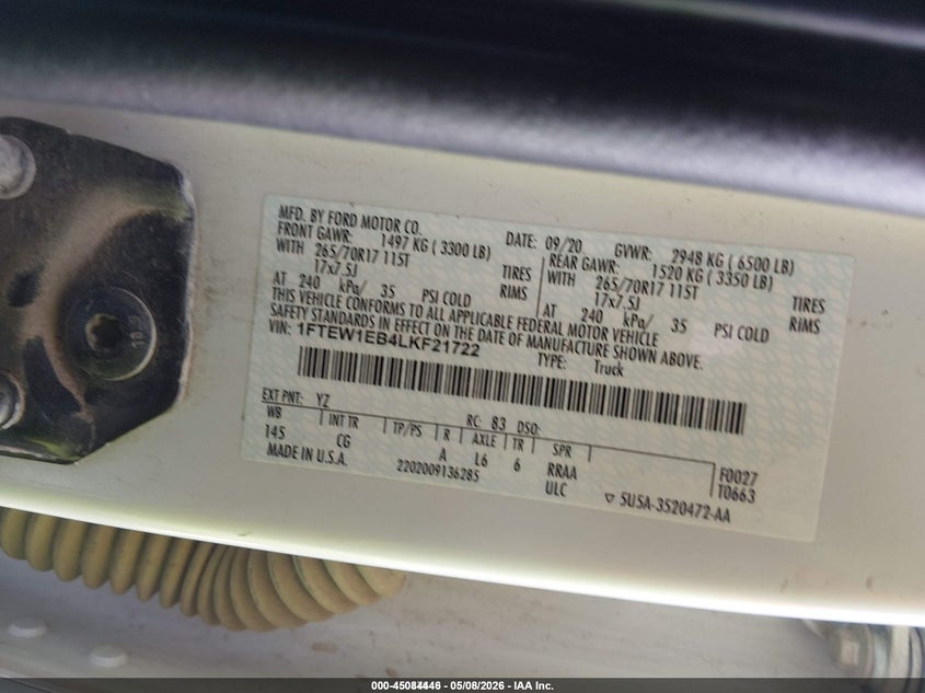 FORD F-150 2020 VIN 1FTEW1EB4LKF21722