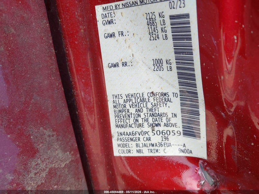 NISSAN MAXIMA 2023 VIN 1N4AA6FV0PC506059