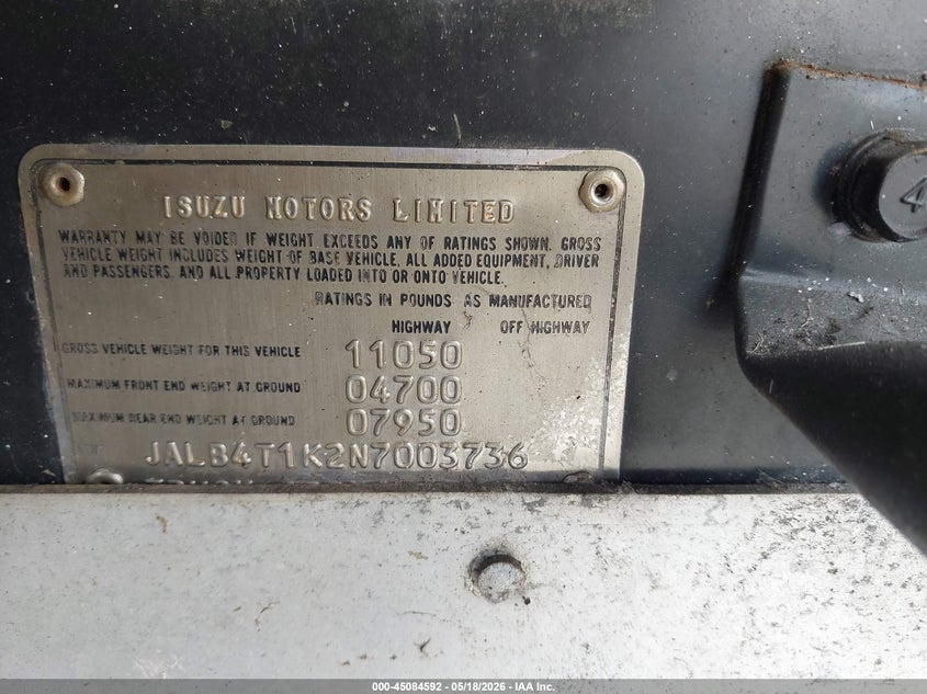 1992 Isuzu Npr Npr-St VIN: JALB4T1K2N7003736 Lot: 45084592