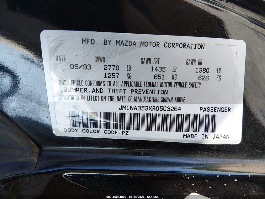 1994 Mazda Mx-5 Miata VIN: JM1NA353XR0503264 Lot: 45084809