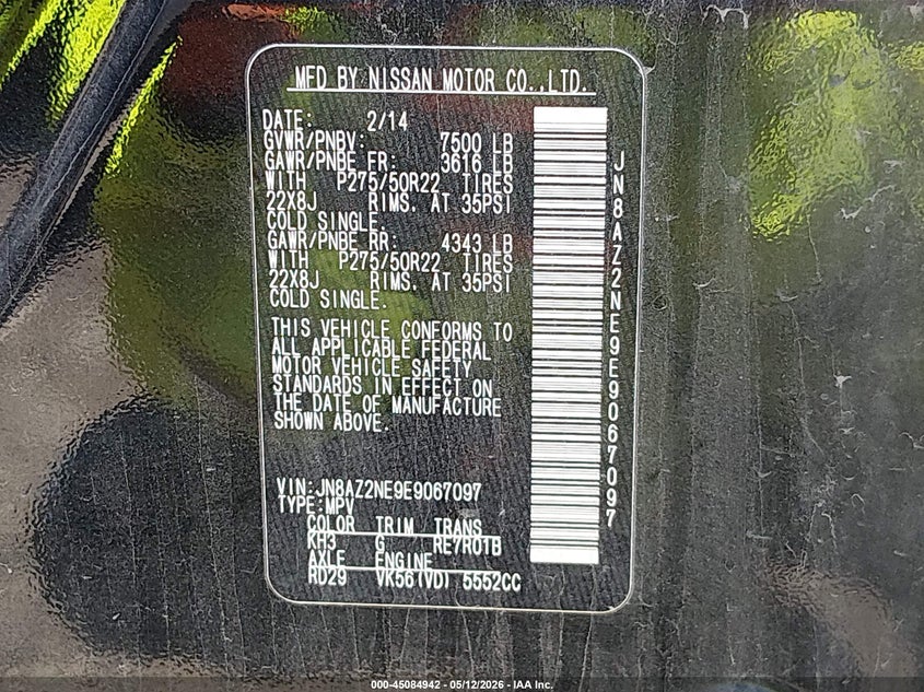 2014 Infiniti Qx80 VIN: JN8AZ2NE9E9067097 Lot: 45084942