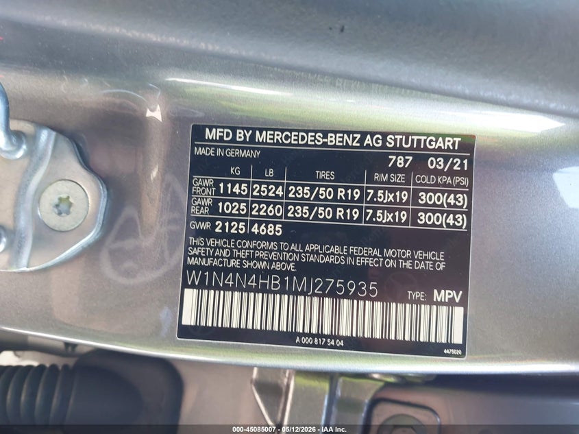 2021 Mercedes-Benz Gla 250 4Matic VIN: W1N4N4HB1MJ275935 Lot: 45085007