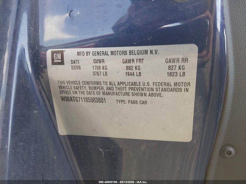 2008 Saturn Astra Xr VIN: W08AT671185083801 Lot: 45085198