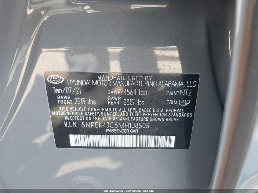 VIN 5NPEK4JC8MH108505 2021 HYUNDAI SONATA N LINE