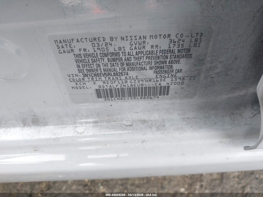 2024 NISSAN VERSA SEDAN 1.6L I-4 DOHC, VVT, 122HP
