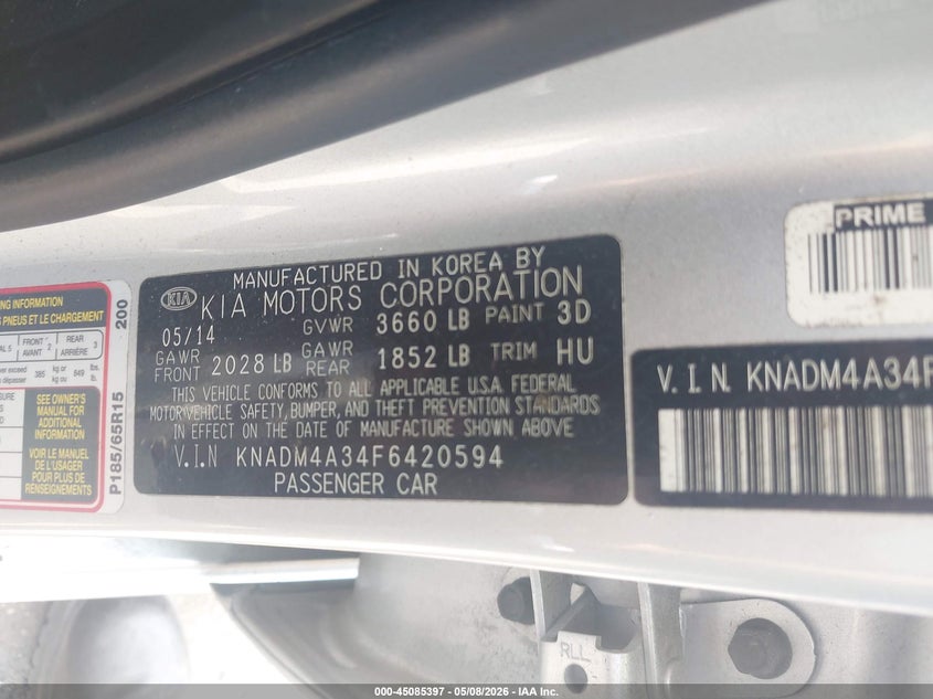 2015 Kia Rio Lx VIN: KNADM4A34F6420594 Lot: 45085397
