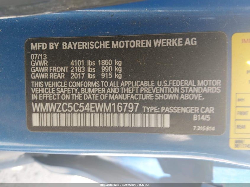 2014 Mini Countryman Cooper S VIN: WMWZC5C54EWM16797 Lot: 45085630