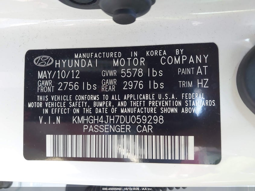 2013 Hyundai Equus Signature VIN: KMHGH4JH7DU059298 Lot: 45085860