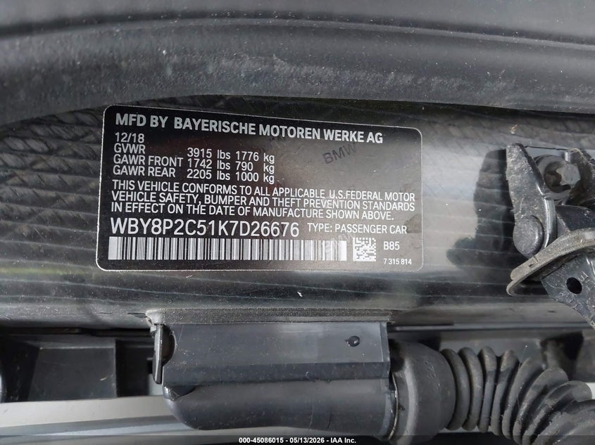 2019 BMW I3 120Ah VIN: WBY8P2C51K7D26676 Lot: 45086015
