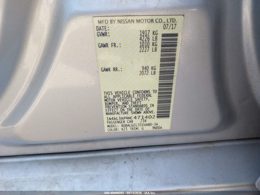 VIN 1N4AL3AP4HC471402 2017 NISSAN ALTIMA 2.5 S