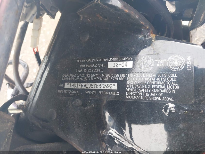 2005 Harley-Davidson Flhrci VIN: 1HD1FRW195Y636592 Lot: 45086415