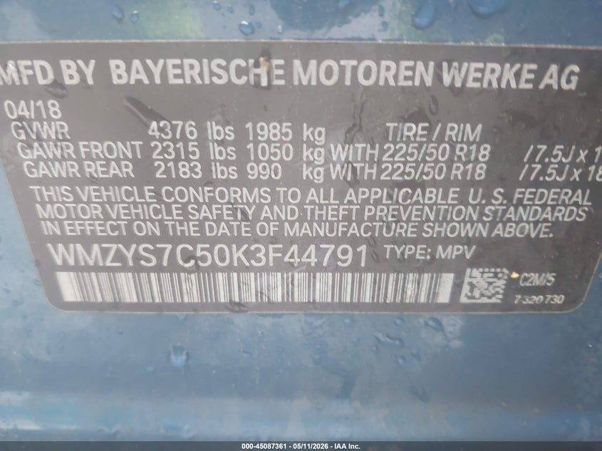 2019 Mini Countryman Cooper VIN: WMZYS7C50K3F44791 Lot: 45087361