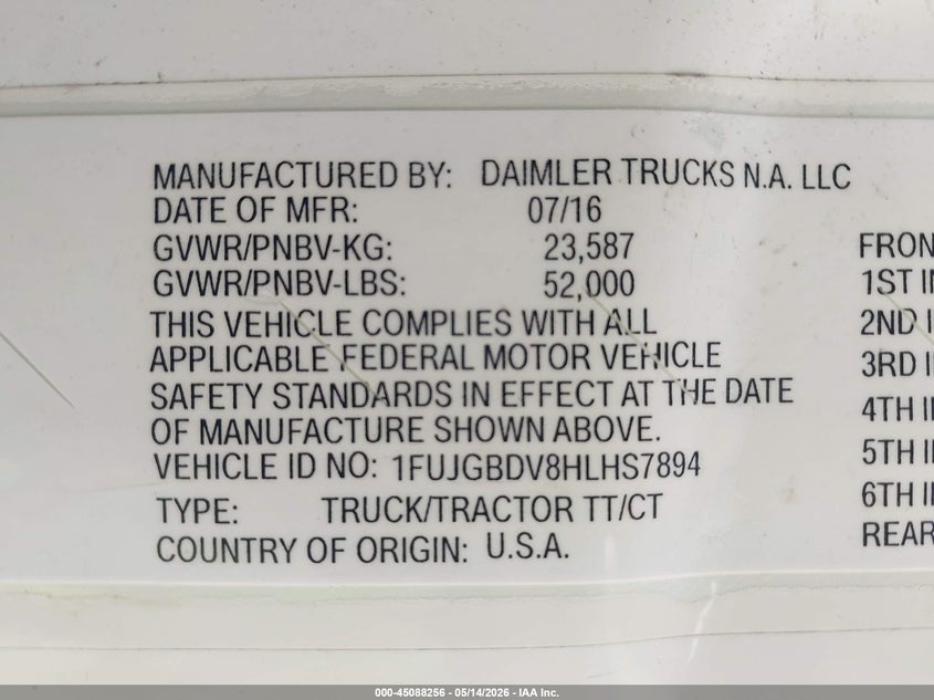 2017 FREIGHTLINER CASCADIA 113 auction photo 8