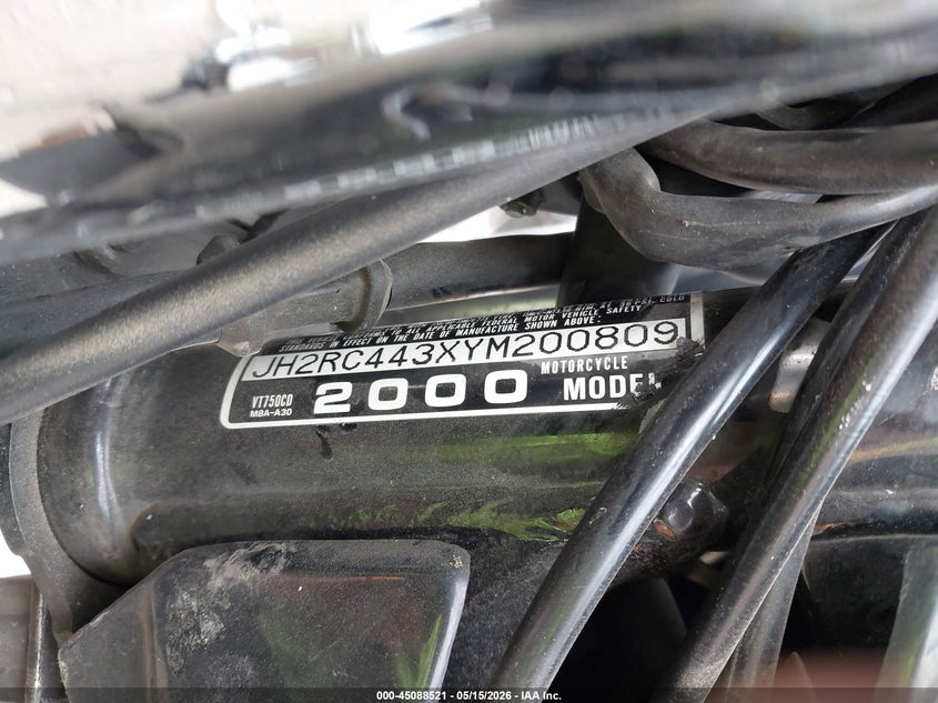 2000 Honda Vt750 Cd VIN: JH2RC443XYM200809 Lot: 45088521