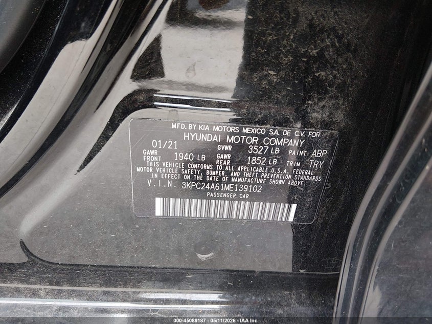 VIN 3KPC24A61ME139102 2021 HYUNDAI ACCENT SE