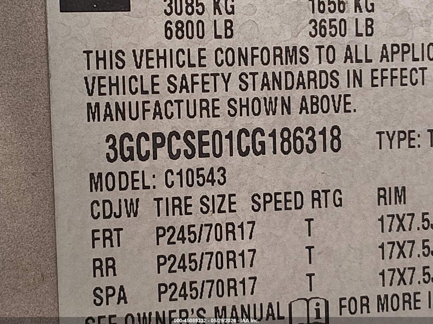 2012 Chevrolet Silverado 5.3 1500 Lt brown Lot 111045089332 Vin 3GCPCSE01CG186318