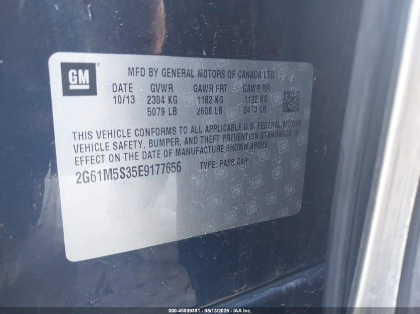 2014 Cadillac Xts Luxury VIN: 2G61M5S35E9177656 Lot: 45089351
