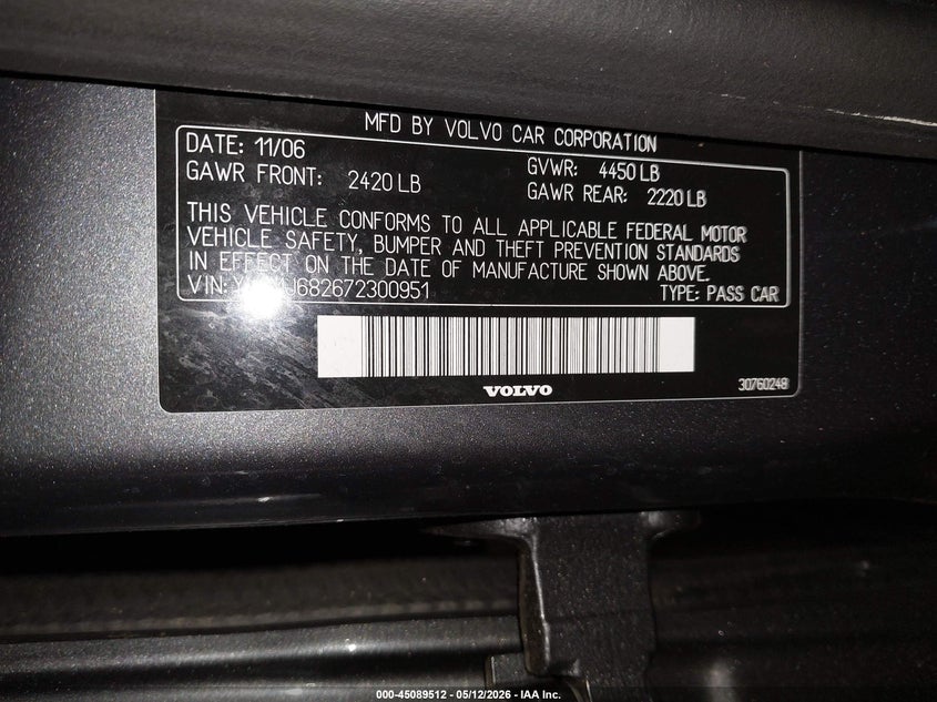 2007 Volvo V50 T5 VIN: YV1MJ682672300951 Lot: 45089512