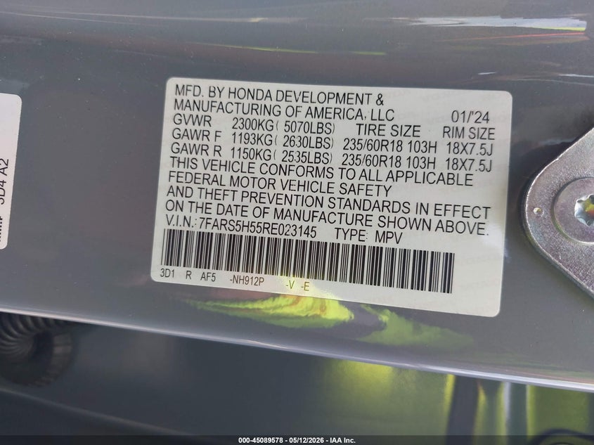 VIN 7FARS5H55RE023145 2024 HONDA CR-V HYBRID SPORT