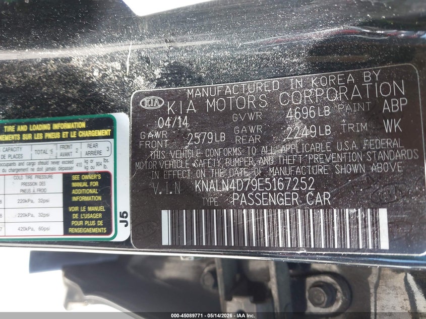 2014 Kia Cadenza Premium VIN: KNALN4D79E5167252 Lot: 45089771