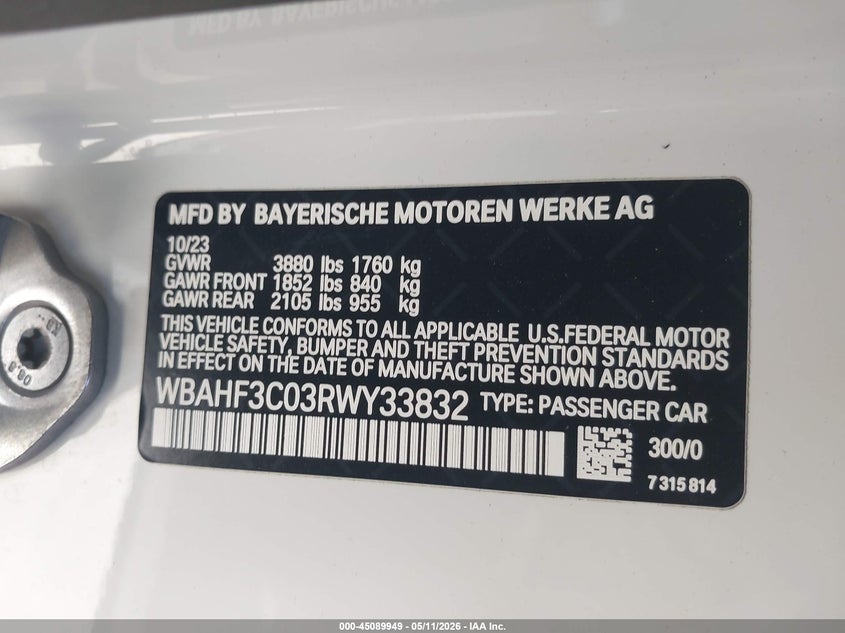 2024 BMW Z4 Sdrive30I VIN: WBAHF3C03RWY33832 Lot: 45089949