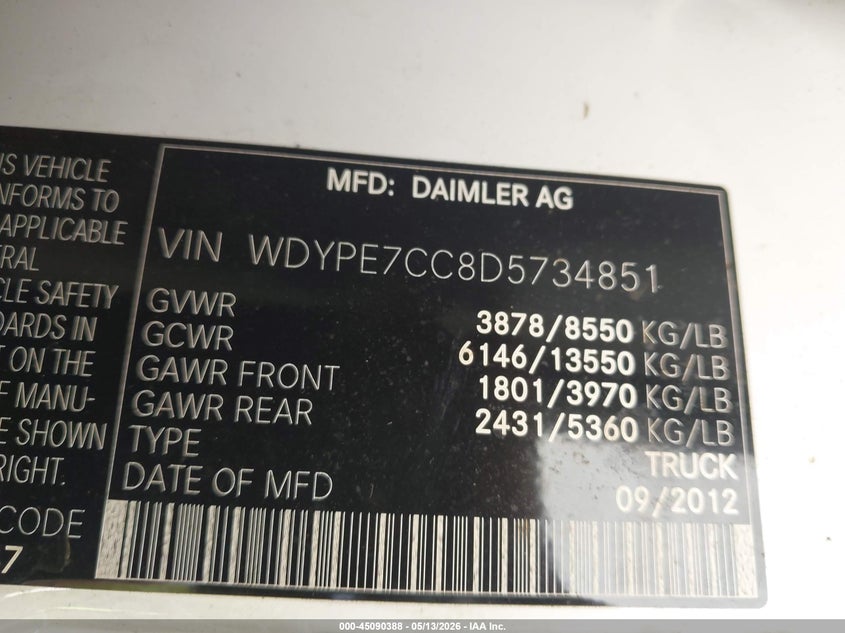 2013 OTHER FREIGHTLINER SPRINTER 2500 VAN 3.0L V6 FI DOHC 24V NF4