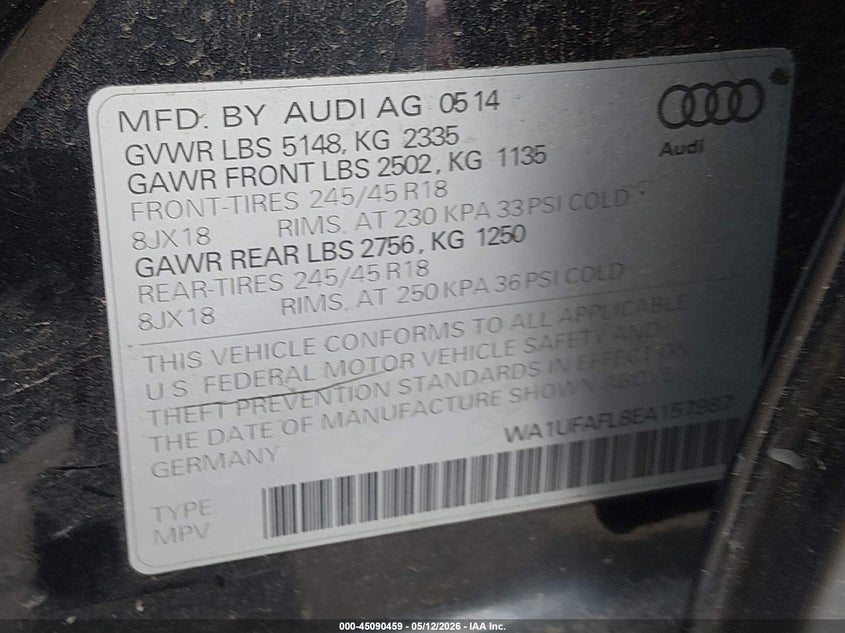 2014 Audi Allroad 2.0T Premium VIN: WA1UFAFL8EA157987 Lot: 45090459