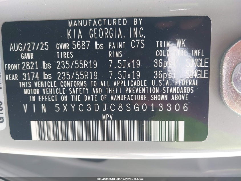 2025 Kia Ev6 Wind Awd VIN: 5XYC3DJC8SG013306 Lot: 45090548