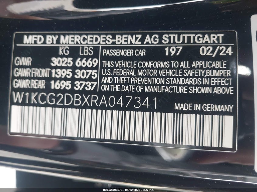 2024 Mercedes-Benz Eqs 450+ VIN: W1KCG2DBXRA047341 Lot: 45090573