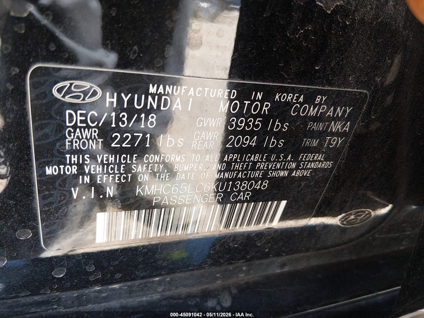 2019 Hyundai Ioniq Hybrid Blue VIN: KMHC65LC6KU138048 Lot: 45091042