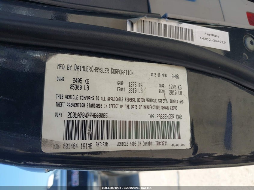 2007 Chrysler 300C Srt8 VIN: 2C3LA73W77H609065 Lot: 45091293
