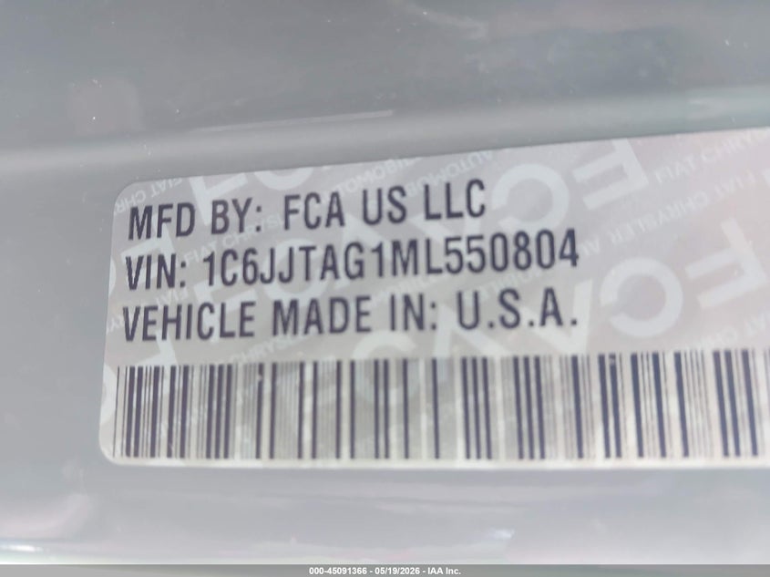2021 Jeep Gladiator Sport S 4X4 VIN: 1C6JJTAG1ML550804 Lot: 45091366