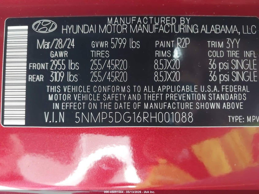 VIN 5NMP5DG16RH001088 2024 HYUNDAI SANTA FE HYBRID CALLIGRAPHY