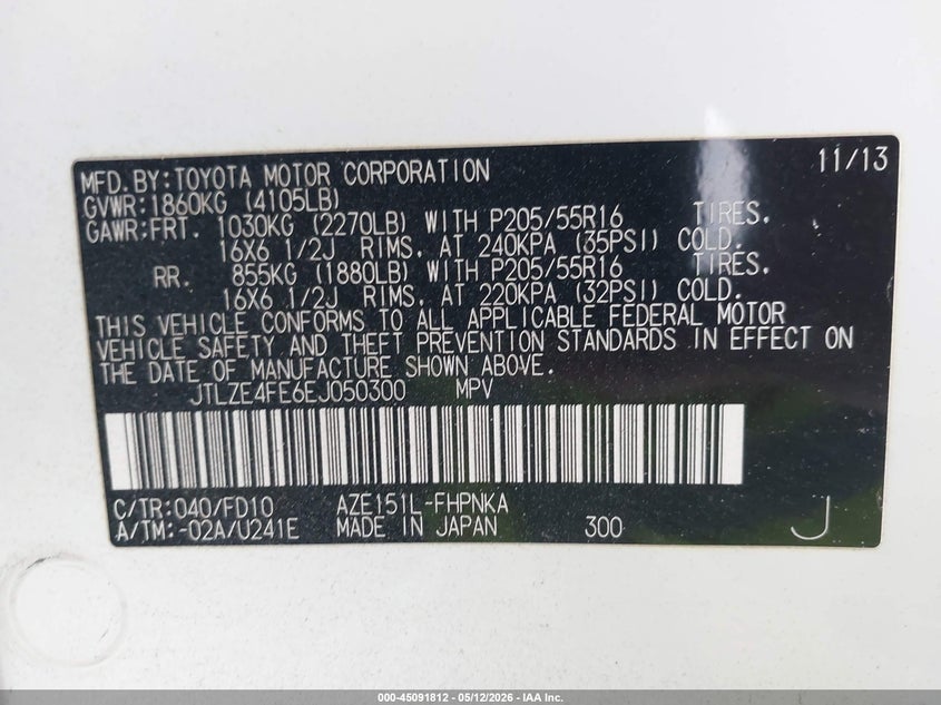 2014 Scion Xb VIN: JTLZE4FE6EJ050300 Lot: 45091812