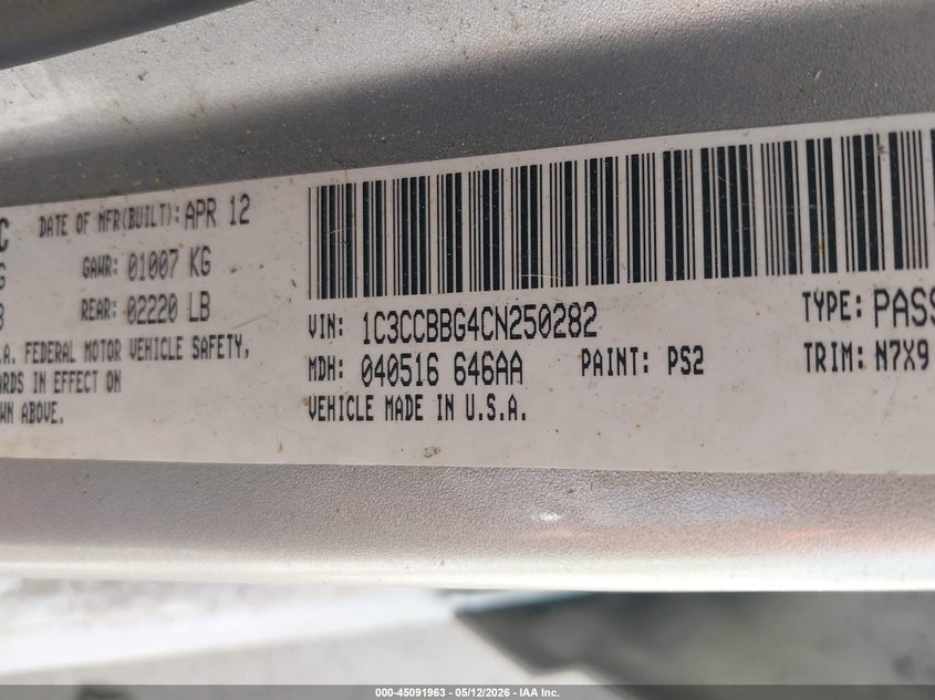 1C3CCBBG4CN250282 2012 Chrysler 200 3.6 Touring silver