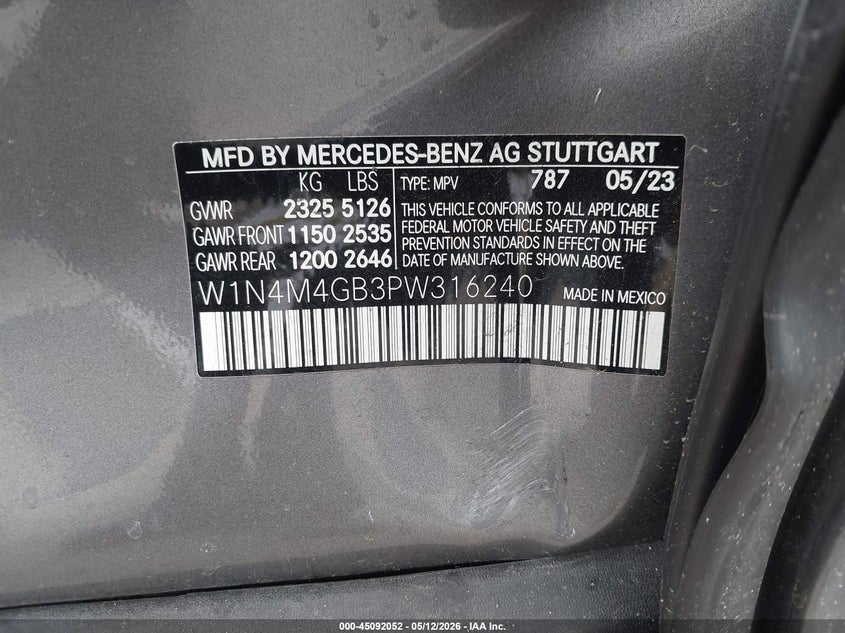 2023 Mercedes-Benz Glb 250 VIN: W1N4M4GB3PW316240 Lot: 45092052