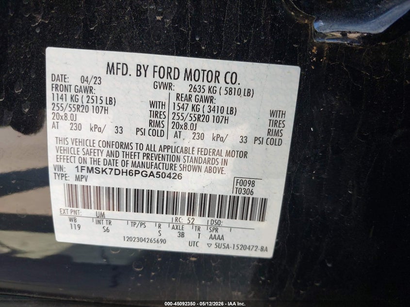 VIN 1FMSK7DH6PGA50426 2023 FORD EXPLORER XLT